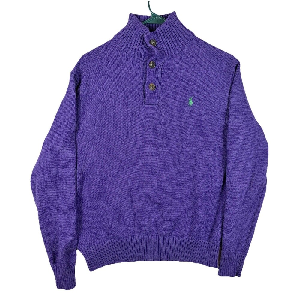 Polo Ralph Lauren L/S Sweater Purple Button Collar Pony Logo Vintage Men’s Med.